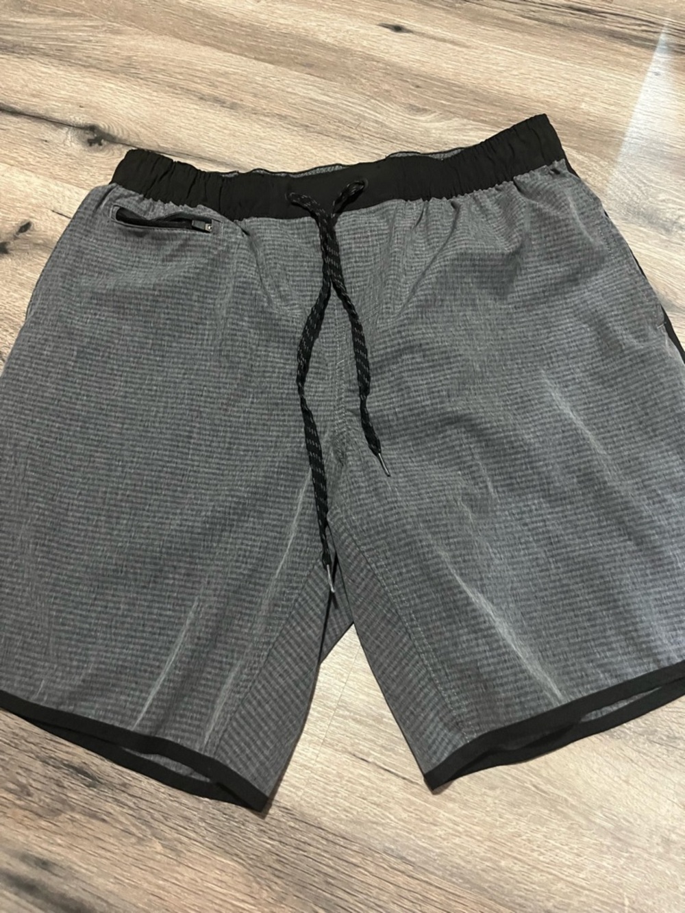 burnside Gray and Black Swim Trunks with Drawstring- size L